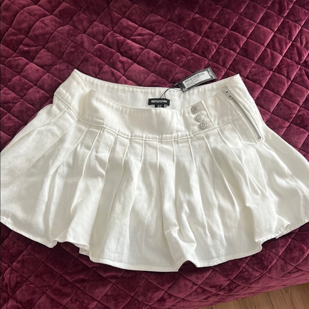 White Pleated Jean Skirt